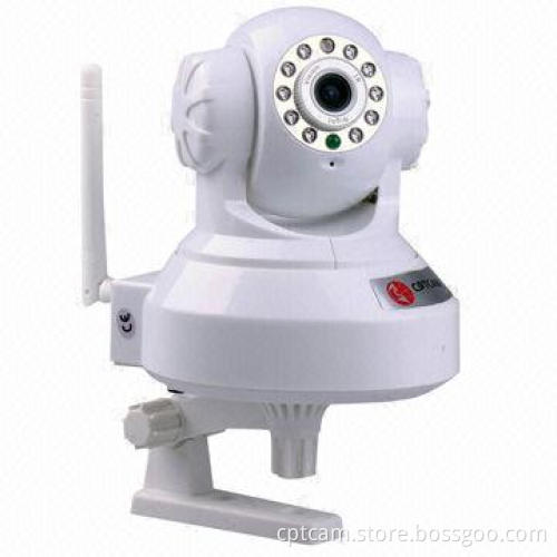 Network Camera, H.264, CMOS Sensor, 300K Pixels, Wireless/IR Vision, Pan/Tilt, Supports 32GB TF Card